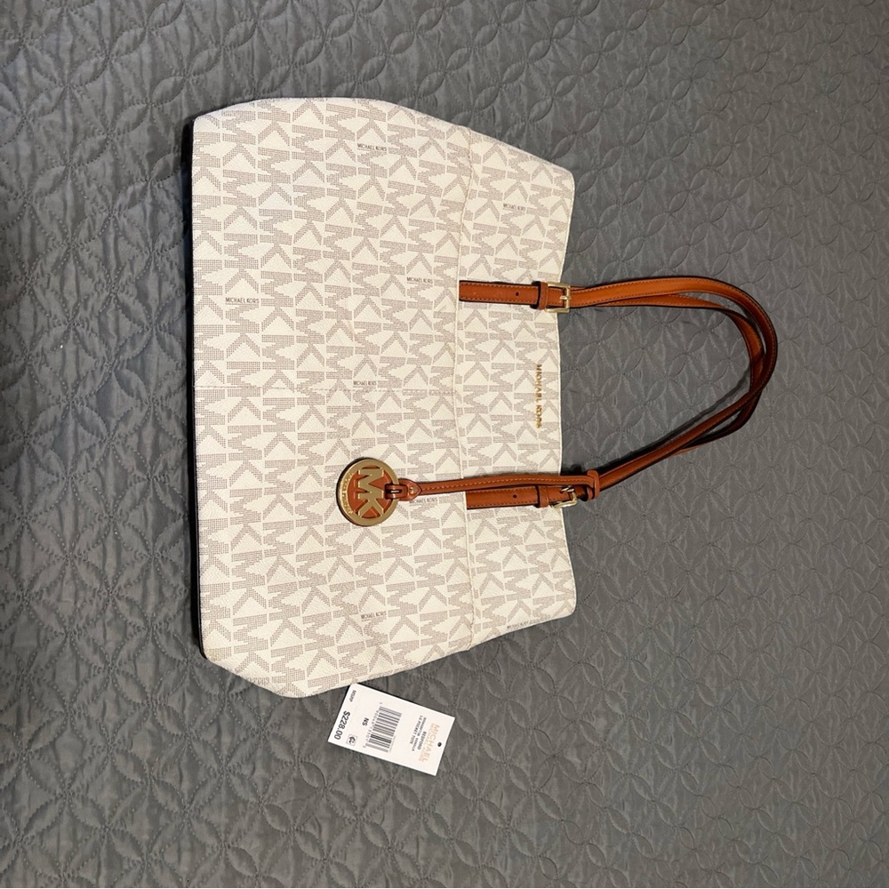 Michael Kors White and Tan Tote Bag